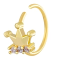 Goldener Nasenring mit Kronendesign und funkelnden weißen Zirkonia-Steinen im Detail - Kupfer / Krone (WG-0651)