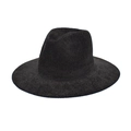 Close-up of a black wide-brimmed wool fedora hat with a classic dented crown design - Black