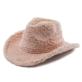 Dettaglio della trama in finto montone albicocca su cappello da cowboy a tesa larga - M(56-58cm) / Rosa Anguria