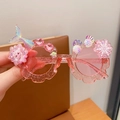 Pink translucent glitter kids sunglasses featuring Elsa cartoon and mermaid tail - Pink Cartoon Ice Princess