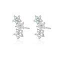 Elegant flower stud earrings with blue crystals and white pearls in silver finish - 925 Silver / Platinum