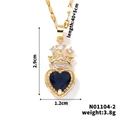 Detail view of heart crown pendant with blue stone and dimensions 2.9cm by 1.2cm - Dark Blue Crown Heart (N01104-2)