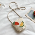 White woven children straw bag with cute lemon and strawberry crochet patches - Carrot