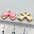 Pink enamel and gold bow-knot charms with ruler for size measurement reference - Rose Red Bow