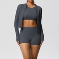 Ensemble de yoga 3 pièces bleu foncé comprenant une veste zippée avec passe-pouces - Gris Graphite