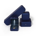 Navy blue premium PU leather LED jewelry box set for rings and necklaces - Ring Box / Deep Blue with LED