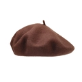 Classic dark brown wool beret hat for women with structured retro artist pumpkin style - Dark Brown