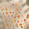 Pegatinas de uñas otoñales con hojas de arce en acuarela y detalles en dorado - Colección Flores de Otoño (TS-4252)
