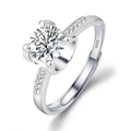 Close-up of S925 sterling silver ring featuring a round cut solitaire and pavé stones - JZ039 (1 Carat)