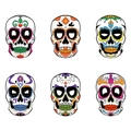 Set mit 6 bunten Tag der Toten Zuckerschädel-Masken für die Halloween-Partydeko - Tag der Toten Maske Design B - 6 Stk