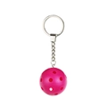 Detailed view of pink pickleball keychain featuring a hollow plastic ball and silver ring - Rose Red