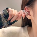 Silver butterfly wing ear clip for non-pierced ears featuring a sleek liquid metal design - 30034-Silver Fluid Liquid Metal Single