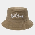 Vintage kaki vissershoed met geborduurd berglandschap en zon voor buitenactiviteiten - M(56-58cm) / Khaki