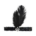 Bandeau à paillettes noires avec plumes et couronne strass style Gatsby années 1920 - Plume Paillette - Couronne Noir