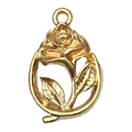 Golden rose flower charm in circular frame for DIY jewelry and necklace making - Hollow Rose / Gold