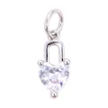 Mini copper heart lock pendant with silver finish and sparkling zircon stone - White L75 Heart Lock / Platinum