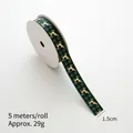 Green and black plaid Christmas ribbon with gold reindeer pattern, 1.5cm width - Green Plaid Reindeer / 1.5cm Wide-5m/Roll