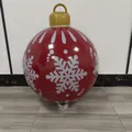 Inflatable red Christmas ball with white snowflake pattern and gold hanging loop - Wine Red Silver Snowflake