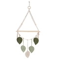 Boho woven tapestry shelf with beige cotton rope and green leaf accents - Off-White Leaf Shelf