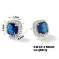 Detail showing dimensions of blue square zircon studs with silver setting and halo - Blue