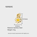 Macro detail of daisy charm showing 12.5x8.5mm size and gold-plated stainless steel specs - NXC045-Slender Small Daisy