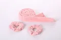 Pink velvet heatless hair curler set with two matching scrunchies for soft styling - Pink Large Scrunchies Set