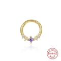 925 silver hoop earring in gold finish with purple square stone and white zircons - Gold Single #2 (Purple Square Zirconia)