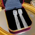 Orecchini lunghi a nappa in argento S925 con brillanti cristalli rettangolari - Frangia a Cinque File Rettangolare Argento (E0394 Argento)