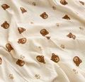 Soft beige cotton gauze baby blanket featuring cute brown bear heads and paw prints - 100*110cm / Footprint Bear
