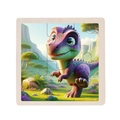 Educational 9-piece wooden jigsaw puzzle for toddlers featuring a cute purple dinosaur - Allosaurus