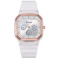 Montre à quartz carrée avec bracelet en silicone blanc et lunette en or rose - Blanc