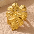 Vintage style gold leaf-shaped open ring featuring detailed tropical foliage texture - Tropical Monstera Leaf (Gold) (RS0021shuye)