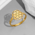 Anello aperto in acciaio inossidabile placcato oro 18K con motivo a mandala traforato - Oro