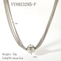 Mehrlagige Punk-Edelstahlkette in Silber mit glänzend poliertem 22mm Kugelanhänger - 22mm Kugel / 53g / Silber (YYN023295-P)