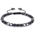 Detail of adjustable black woven bracelet featuring faceted magnetic hematite heart beads - Multi-faceted Ball Style (Black Magnetic Bracelet-A)