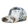 Casquette de baseball vintage imprimé journal avec graffiti bleu et visière courbée - Bleu Journal