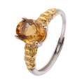 Elegant S925 sterling silver ring with oval yellow gemstone and gold accents - Citrine Golden Decor Style (LR260)