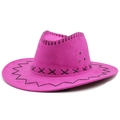 Chapeau de cowboy classique rose fuchsia en suédine avec coutures noires décoratives - M(56-58cm) / Rose rouge