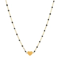 Collar de corazón dorado con elegantes cuentas negras y una fina cadena delicada - Negro