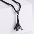 Collana con pendente Torre Eiffel vintage in acciaio al titanio nero e incisione - Con catena / Nero