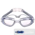 Gray professional swim goggles with integrated earplugs and anti-fog transparent lenses - Transparent Gray