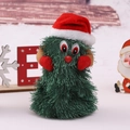 Green plush Christmas tree toy with red hat and eyes for festive home decoration - Small Rotating Tree