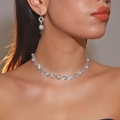 Elegant silver bridal jewelry set featuring sparkling crystal clusters and white pearls - Pearl Silver Single Set(DTN14026737S-PE)
