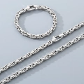 Set gioielli con collana e bracciale a catena bizantina in argento con chiusura a moschettone - Catena Bizantina da 6mm / Bracciale 21CM