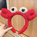 Cute red plush strawberry bear headband with cartoon eyes for facial washing and makeup - Hair Hoop-Big Red Crab