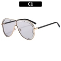 Oversized gold metal frame pilot sunglasses with light grey lenses and hollow design - Gold Frame Light Gray Lens