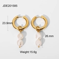 Orecchini a cerchio in acciaio placcato oro 18K con perle barocche bianche pendenti - Stile Cerchio Dorato Pendente Perla Barocca (JDE201585)