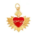 Small gold heart pendant with red enamel inlay and sunburst texture detail - Red Sacred Heart Small Size Style (M20Small Red)