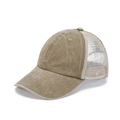 Vintage washed khaki trucker hat with breathable white mesh and adjustable snapback - Adult 56-60cm / Khaki-Khaki Mesh