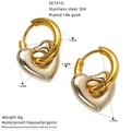 Specifiche delle dimensioni per gli orecchini a cuore bicolore in acciaio placcato oro 18K - Stile Cuore Bicolore (SE741M)